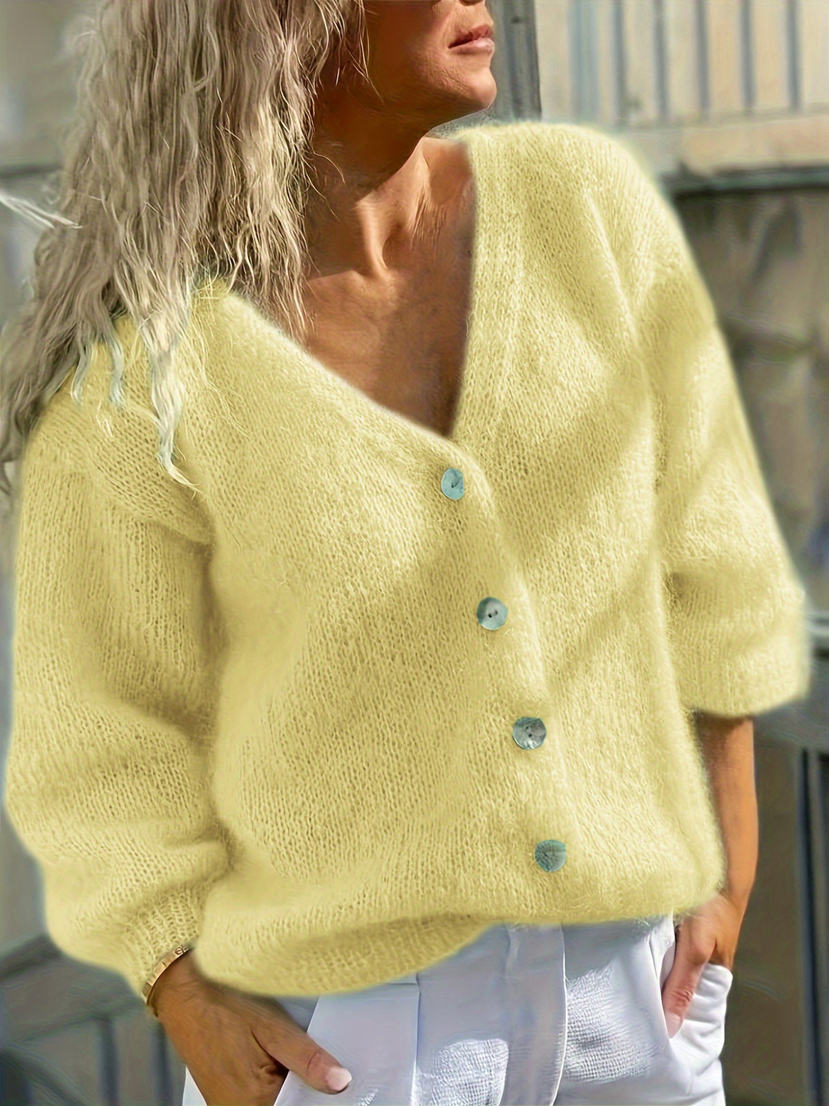 Ellen | Damen Strickcardigan mit Knopfleiste V-Ausschnitt