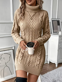 Kristin | Damen Zopfmuster Strickkleid mit Rollkragen