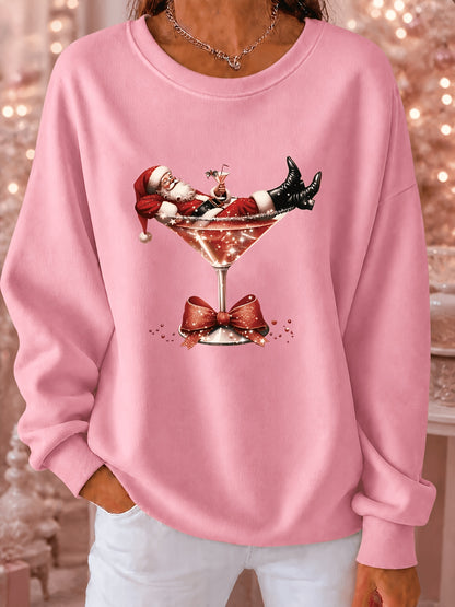 Demi | Weihnachtspullover mit Santa-Cocktail-Print für Damen