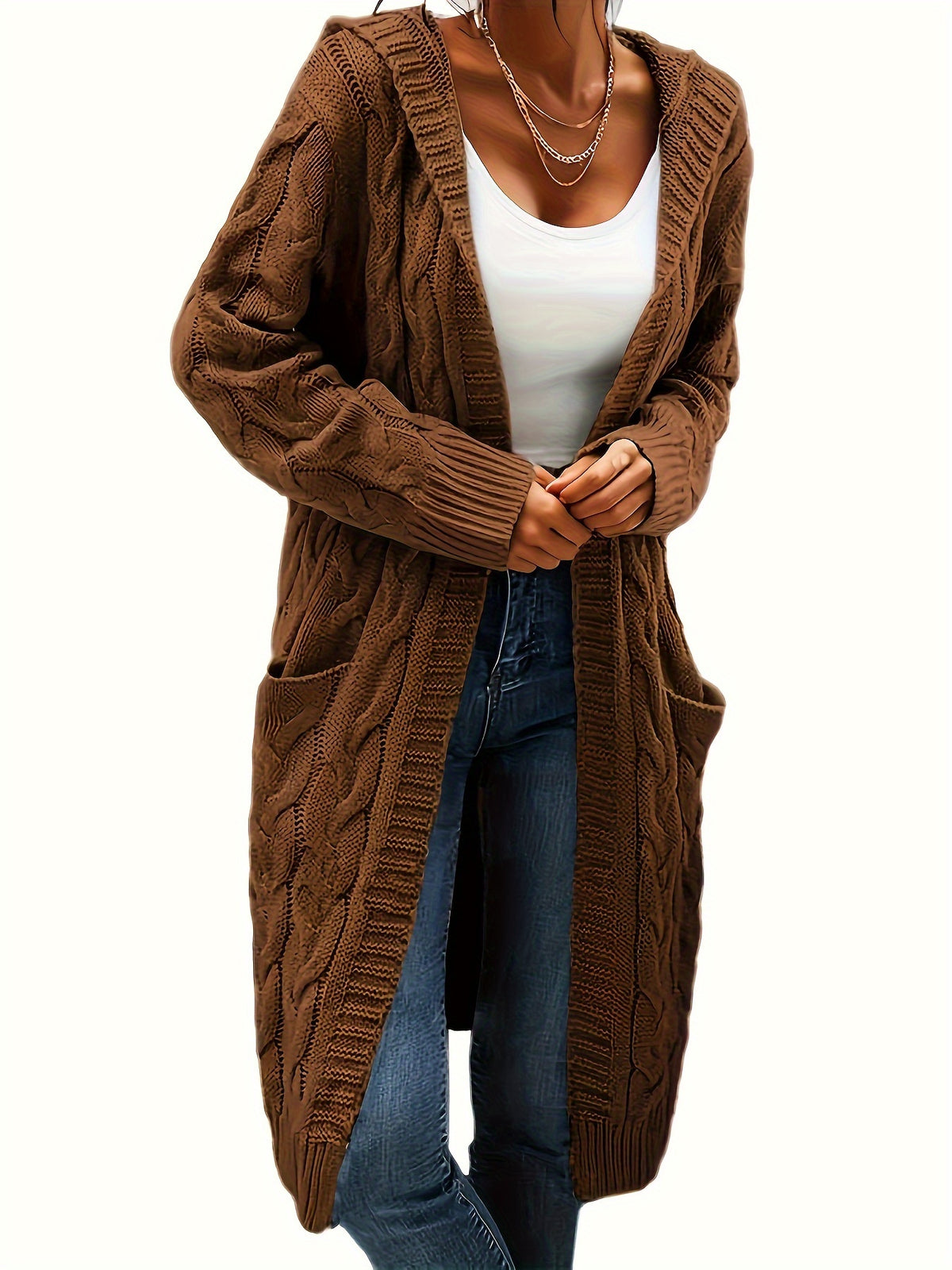Chiara | Zopfmuster Strickjacke mit Kapuze für Damen