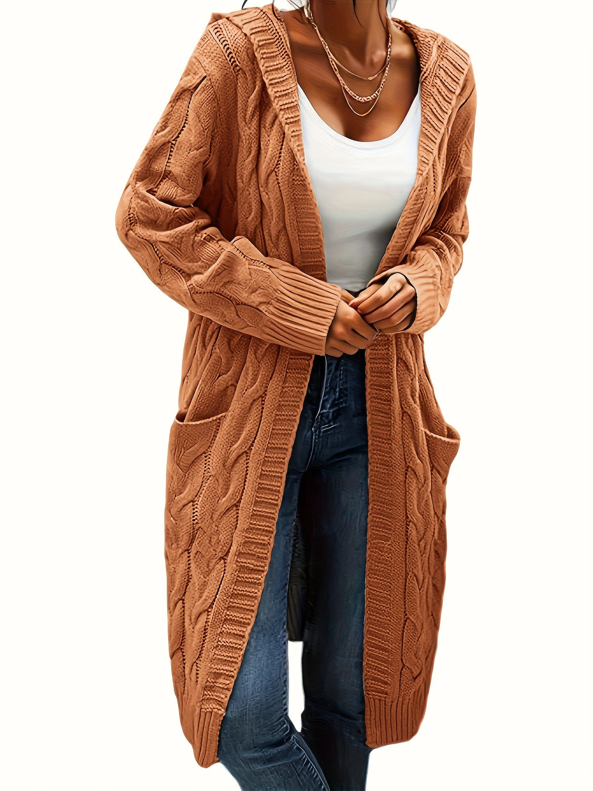 Chiara | Zopfmuster Strickjacke mit Kapuze für Damen