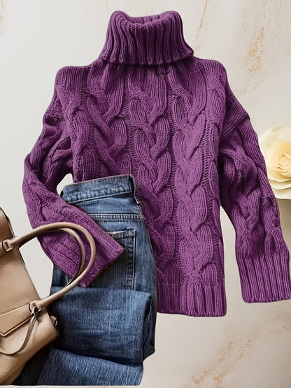 Jette | Damen Zopfmuster Rollkragenpullover Oversize