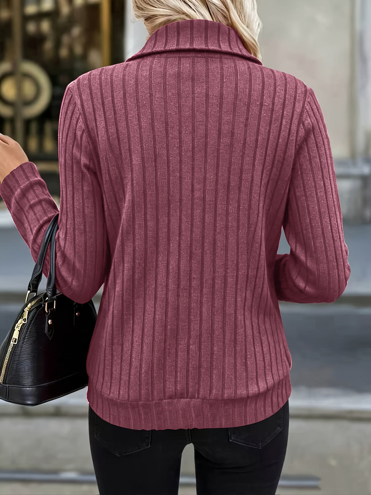 Dorothea | Damen Strickjacke gerippt mit Reißverschluss Stehkragen