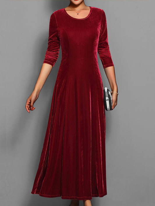 Leila | Elegantes Damen Samtkleid mit Rundhalsausschnitt Langarm