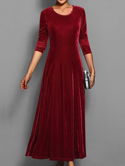 Leila | Elegantes Damen Samtkleid mit Rundhalsausschnitt Langarm