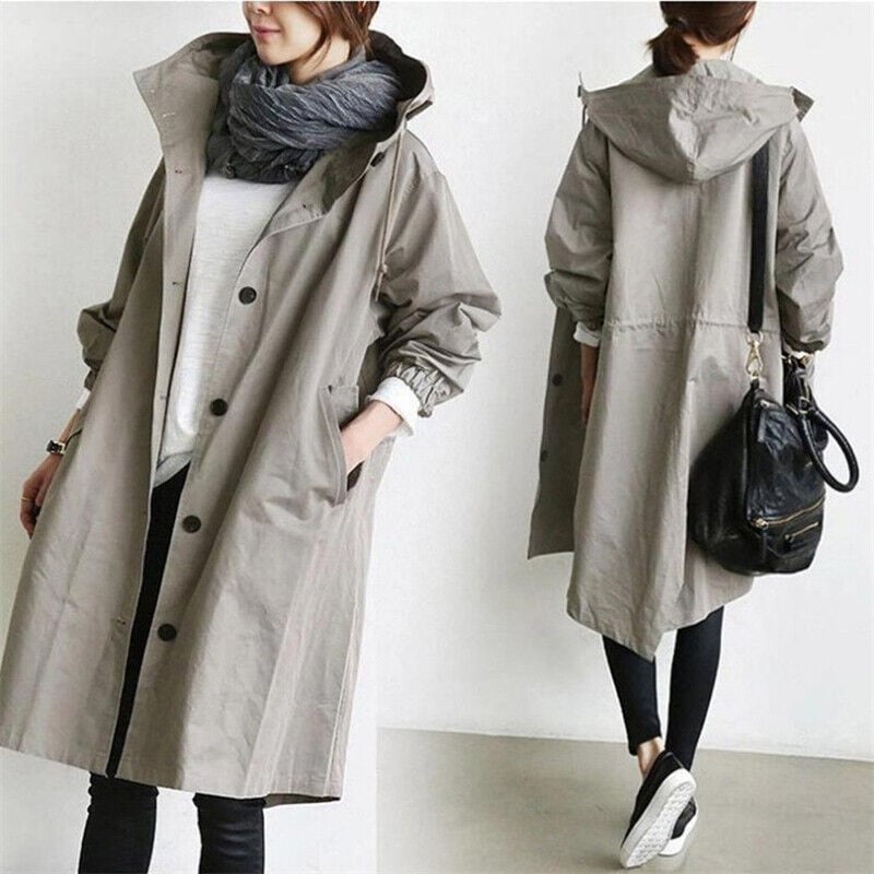 Freyla | Damen Trenchcoat mit Kapuze Wasserdicht Elegant