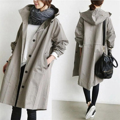 Freyla | Damen Trenchcoat mit Kapuze Wasserdicht Elegant