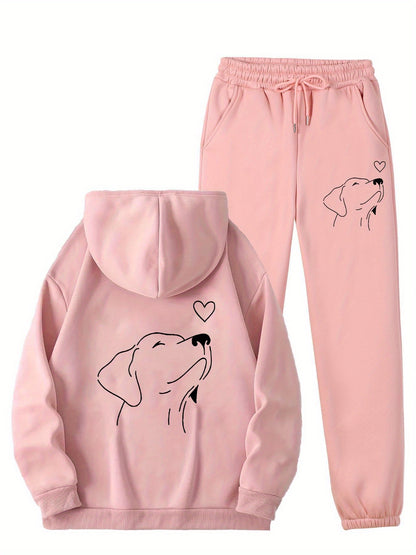 Blanche Oversized Hoodie Jogginghose Set mit Hundeprint für Damen