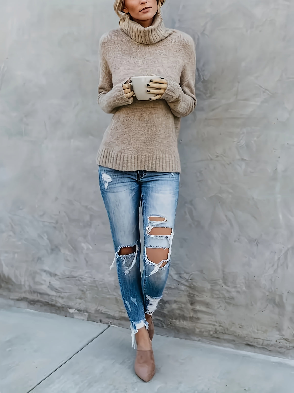 Jolien | Damen Oversized Rollkragenpullover mit Schlitzsaum