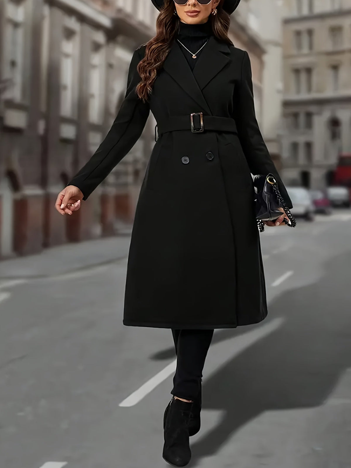 Kaia | Zweireihiger Langer Mantel mit Taschen für Damen