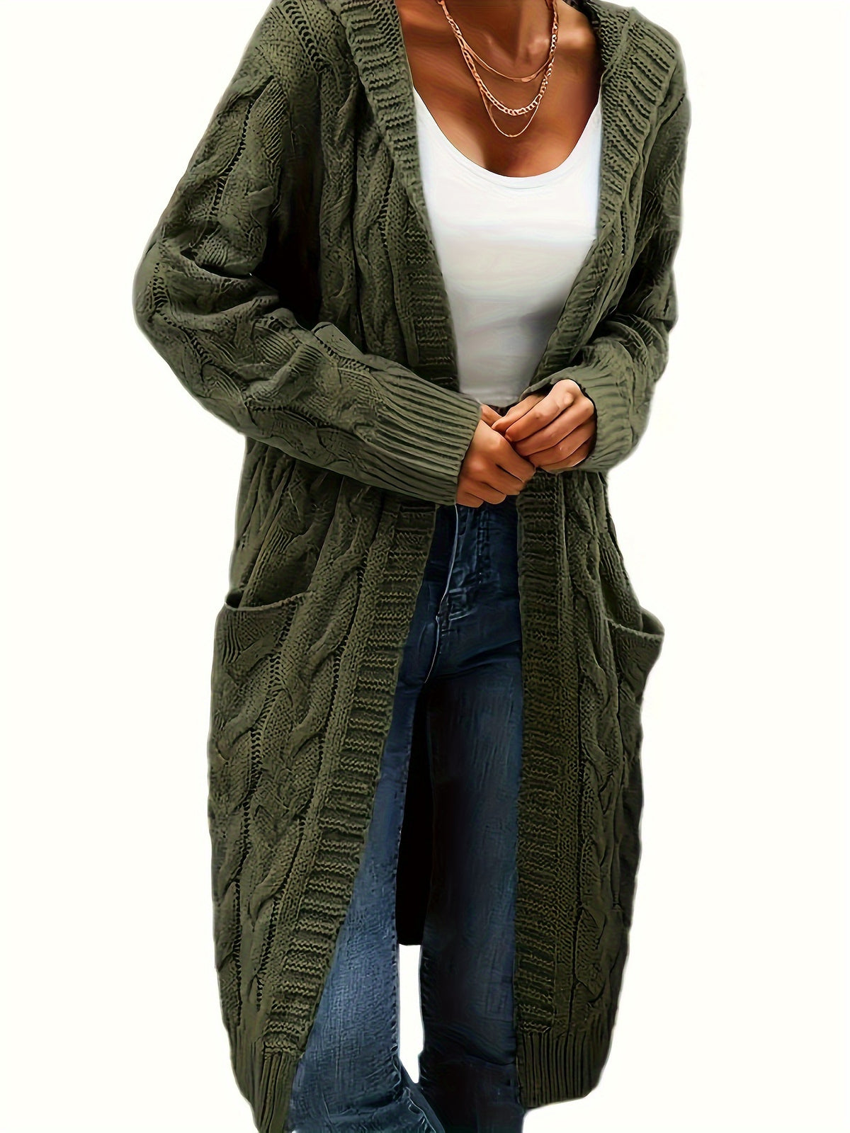 Chiara | Zopfmuster Strickjacke mit Kapuze für Damen