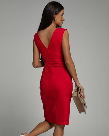 Reneé | Elegantes Midikleid mit V-Ausschnitt und Spacco