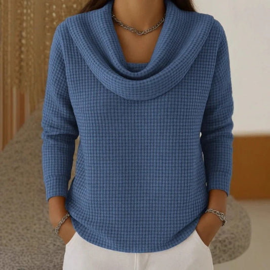 Gwen | Damen Strickpullover mit Wasserfallkragen Waffelmuster