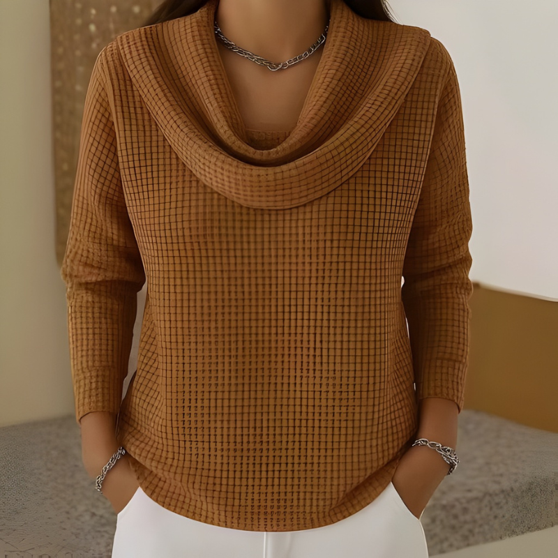 Gwen | Damen Strickpullover mit Wasserfallkragen Waffelmuster