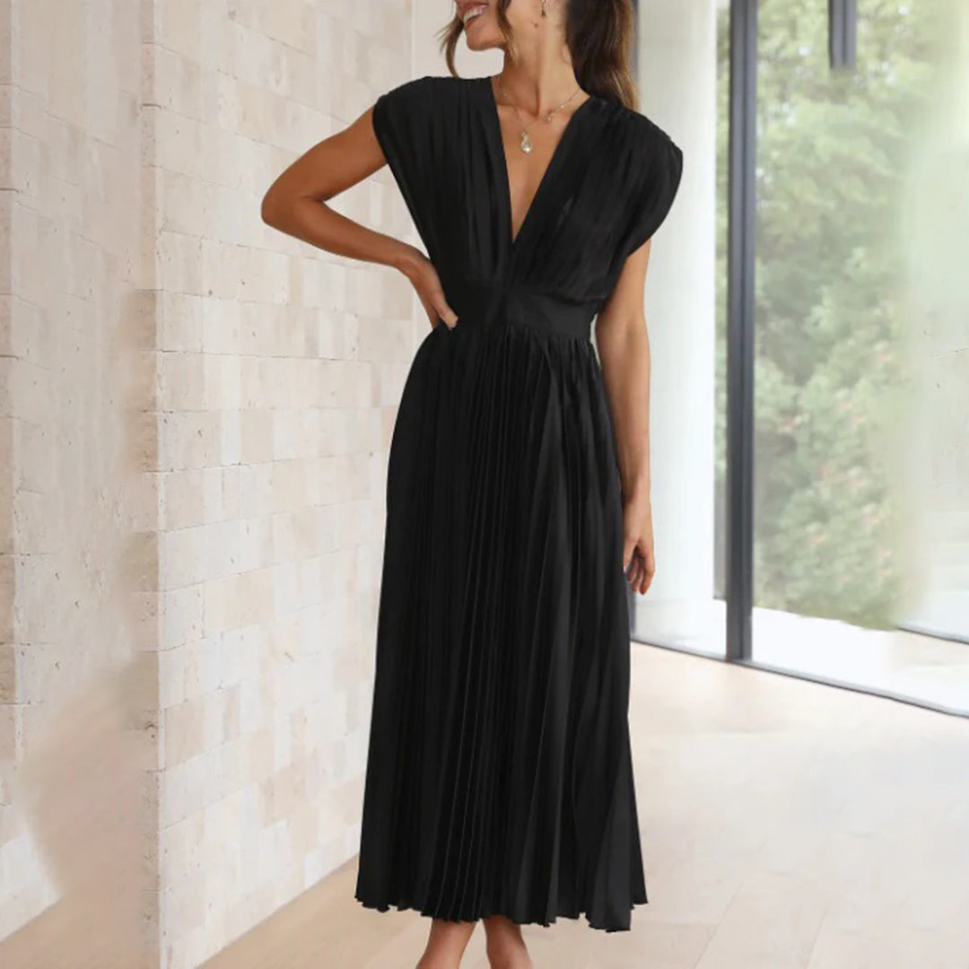 Malou | Plissiertes Midikleid mit V-Ausschnitt für Damen