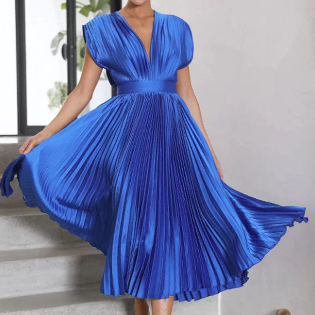 Malou | Plissiertes Midikleid mit V-Ausschnitt für Damen