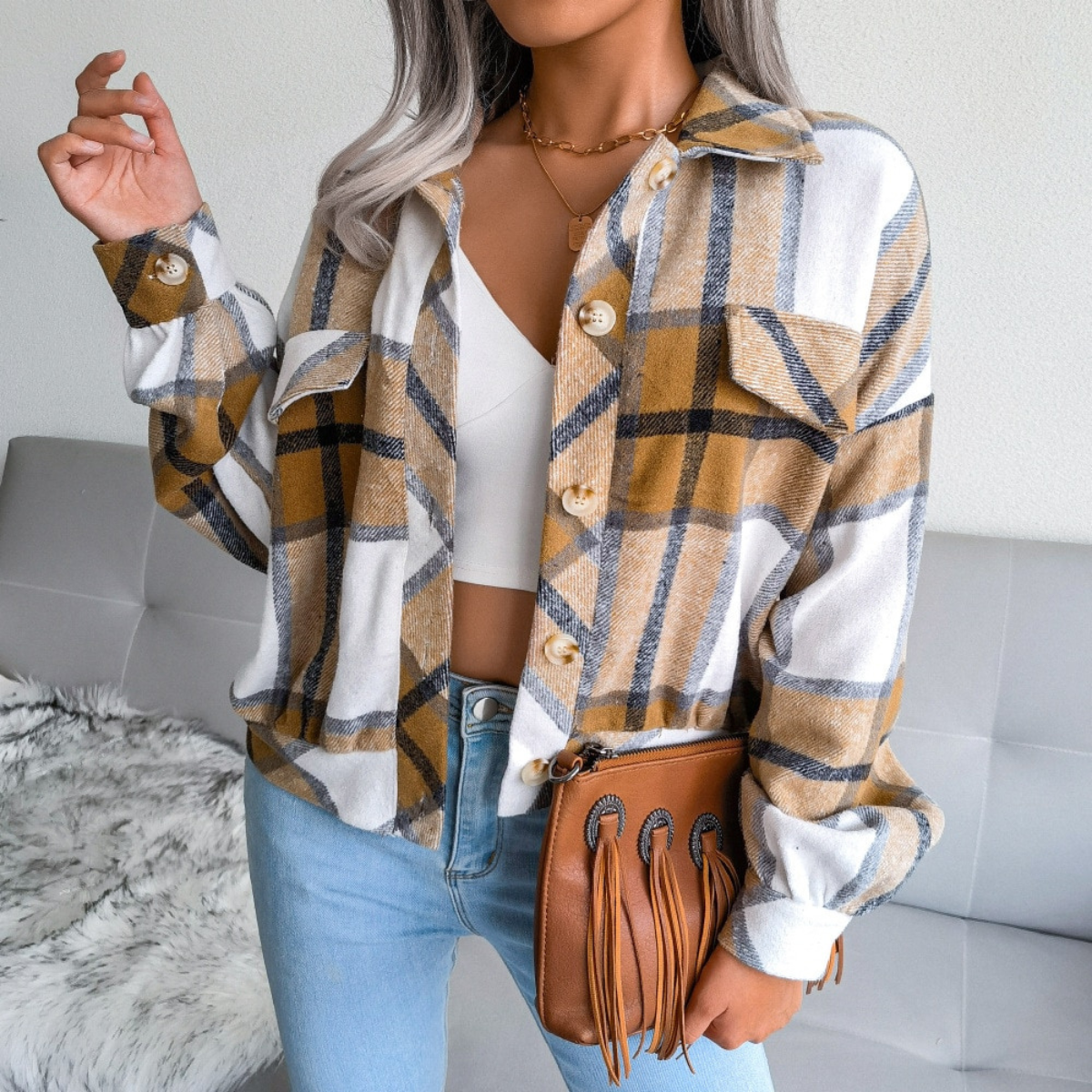 Gabrielle | Strukturierter Strickjacke Damen mit Knopfleiste und Taschen