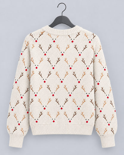 Frieda | Weihnachtspullover Damen mit Rentiermuster Rundhals