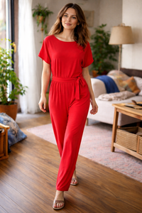 Athena | Damen Jumpsuit Weit Geschnitten mit Bindegürtel