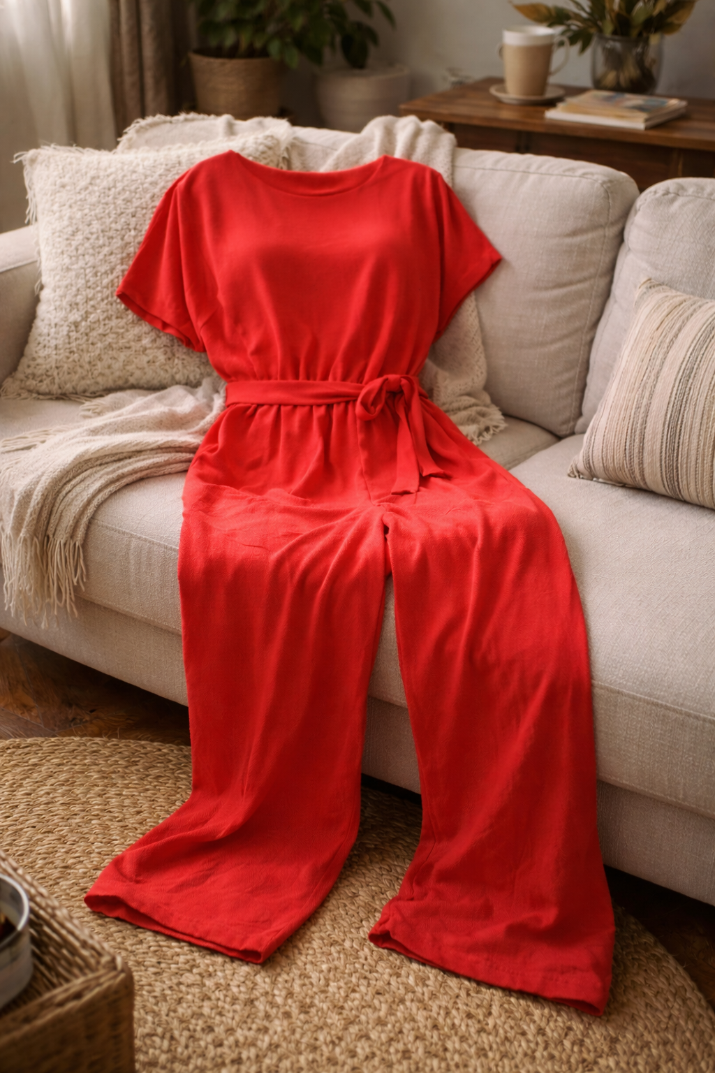 Athena | Damen Jumpsuit Weit Geschnitten mit Bindegürtel
