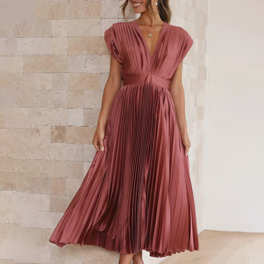 Malou | Plissiertes Midikleid mit V-Ausschnitt für Damen