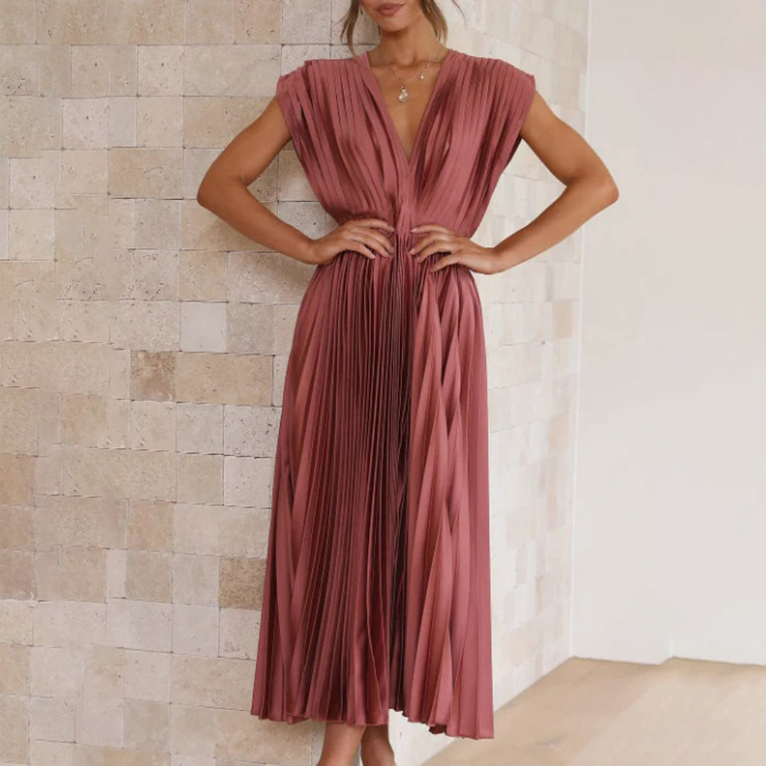 Malou | Plissiertes Midikleid mit V-Ausschnitt für Damen
