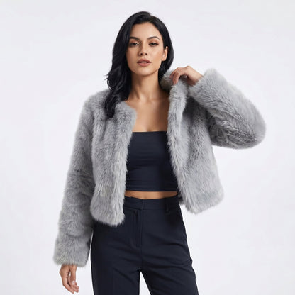 Renae | Kurze Kunstpelz Winterjacke Damen mit Reverskragen