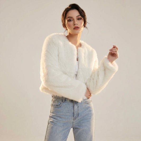 Renae | Kurze Kunstpelz Winterjacke Damen mit Reverskragen