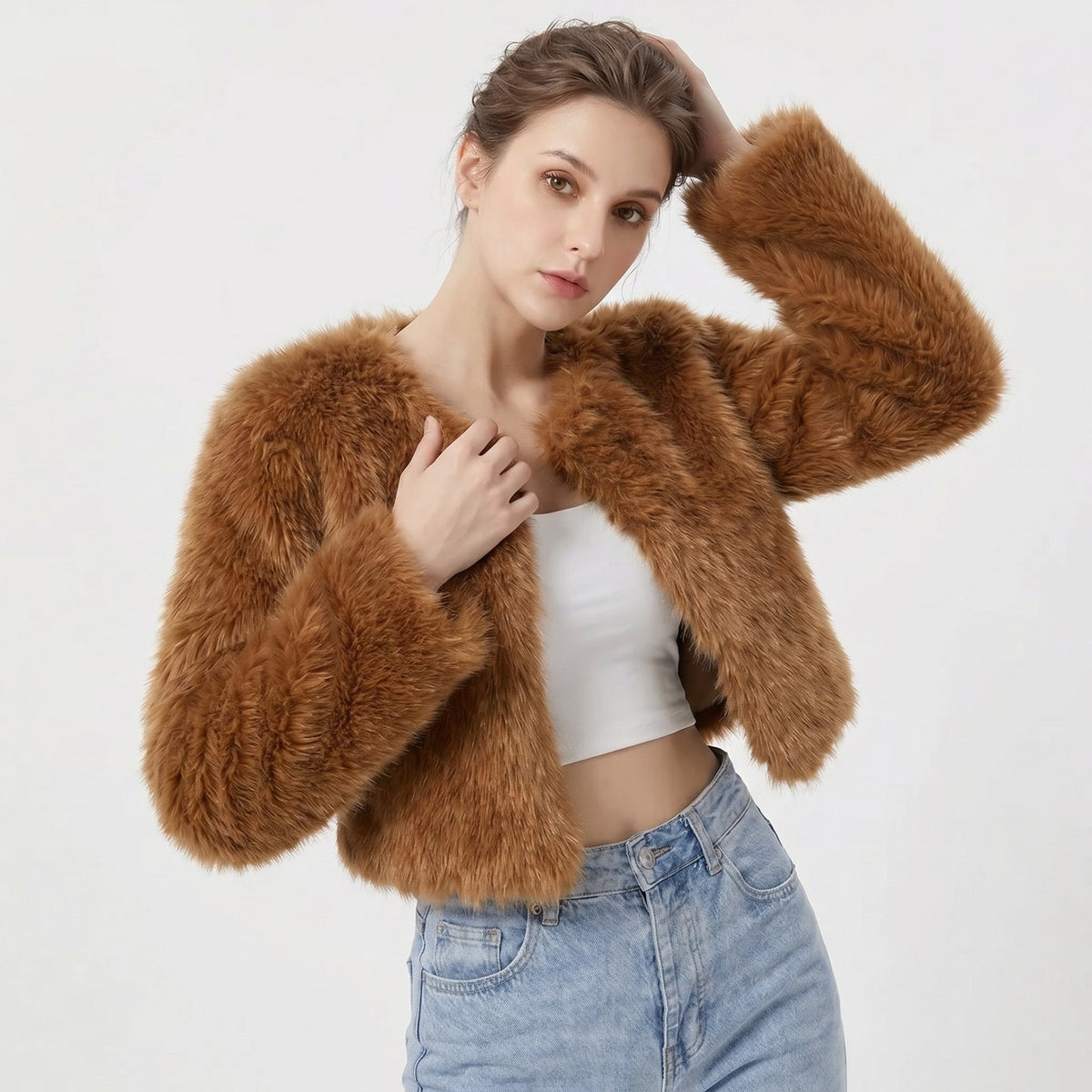 Renae | Kurze Kunstpelz Winterjacke Damen mit Reverskragen