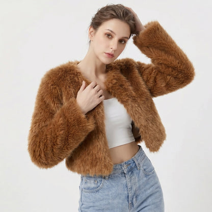 Renae | Kurze Kunstpelz Winterjacke Damen mit Reverskragen