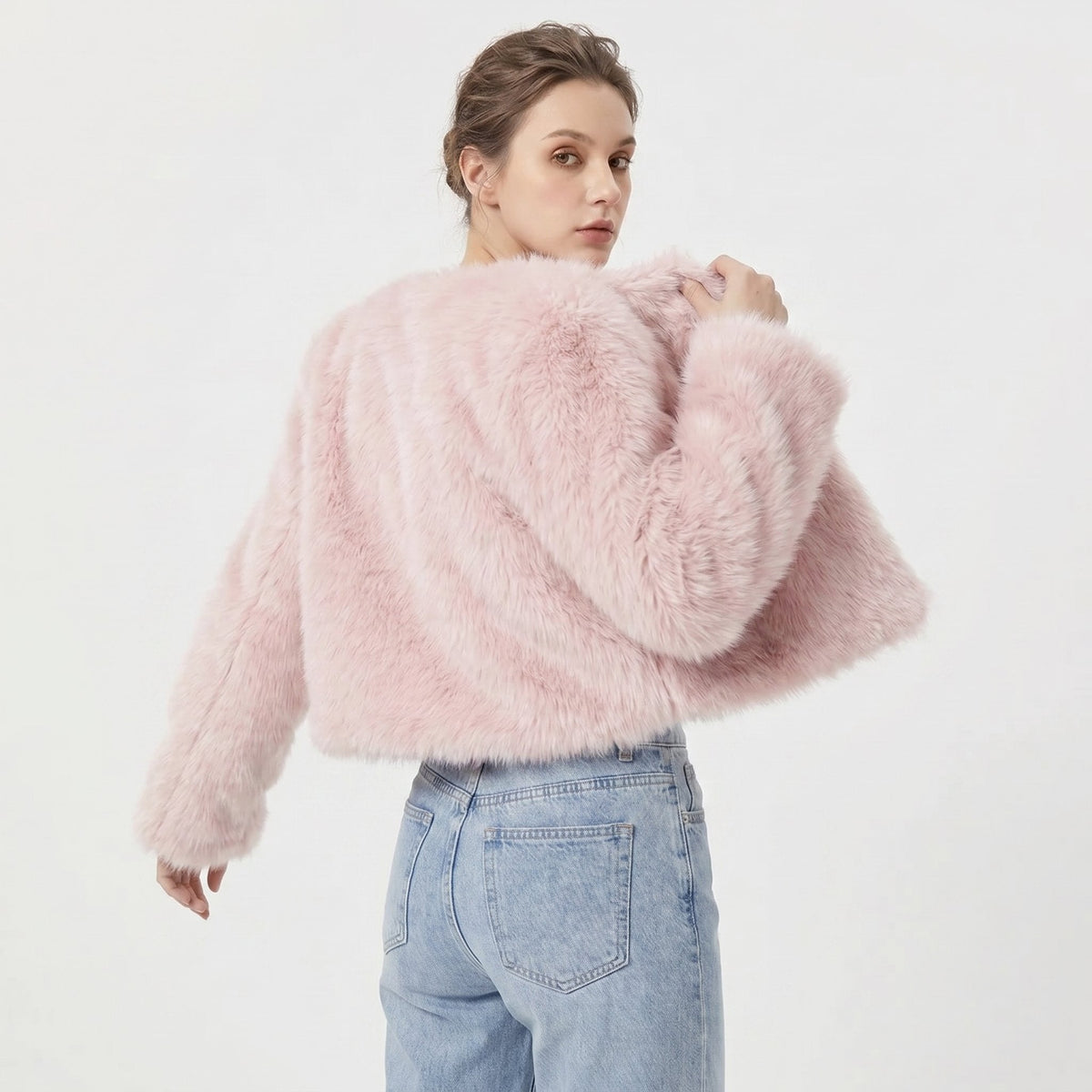 Renae | Kurze Kunstpelz Winterjacke Damen mit Reverskragen