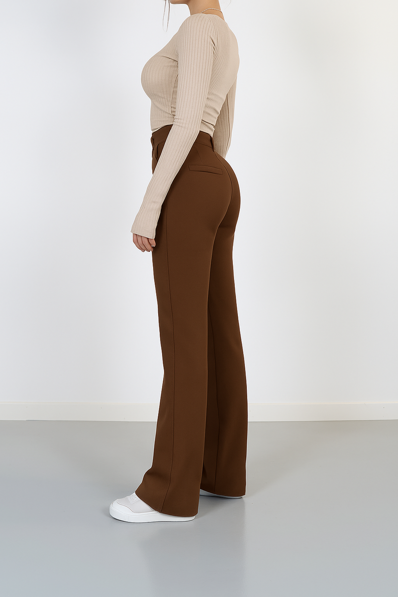 Olive | Hochtaillierte Damenhose mit geradem Bein