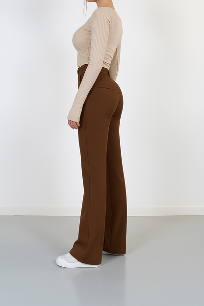 Olive | Hochtaillierte Damenhose mit geradem Bein