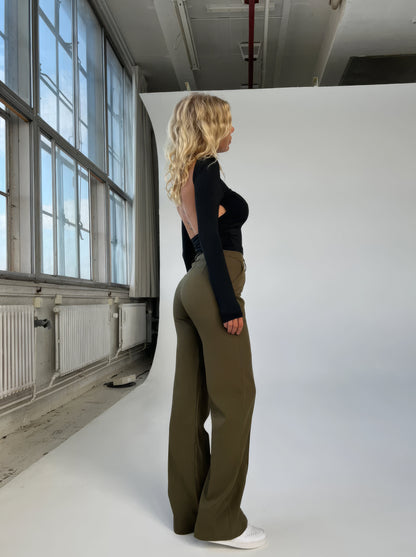Olive | Hochtaillierte Damenhose mit geradem Bein