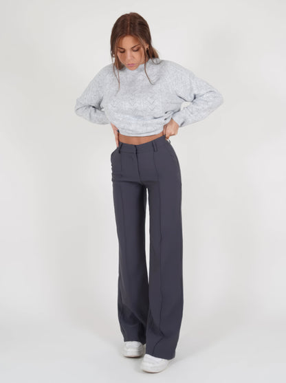 Olive | Hochtaillierte Damenhose mit geradem Bein