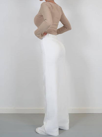 Olive | Hochtaillierte Damenhose mit geradem Bein