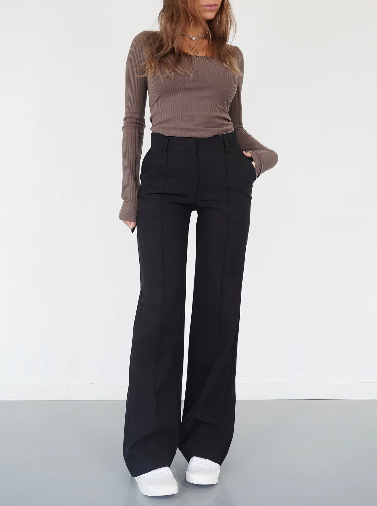 Olive | Hochtaillierte Damenhose mit geradem Bein