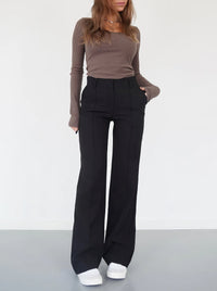 Olive | Hochtaillierte Damenhose mit geradem Bein