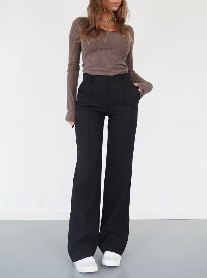 Olive | Hochtaillierte Damenhose mit geradem Bein