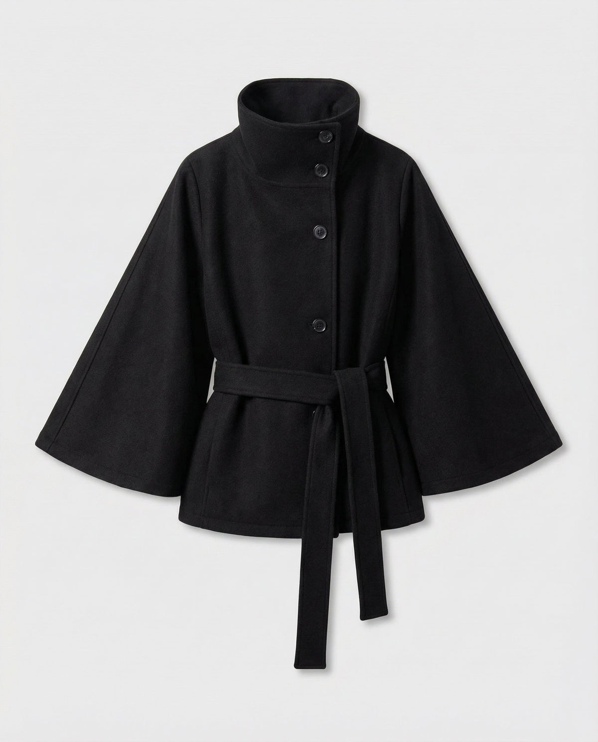 Marcella | Damen lange Winterjacke mit Stehkragen und Bindegürtel
