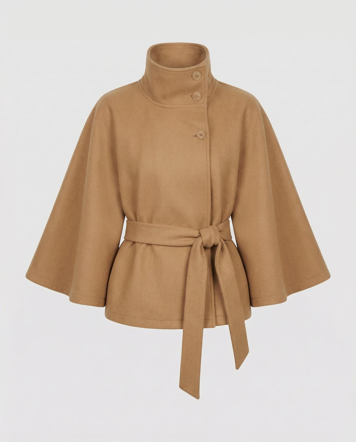Marcella | Damen lange Winterjacke mit Stehkragen und Bindegürtel