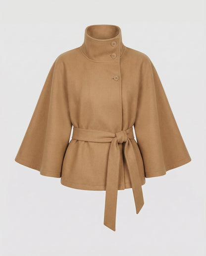 Marcella | Damen lange Winterjacke mit Stehkragen und Bindegürtel