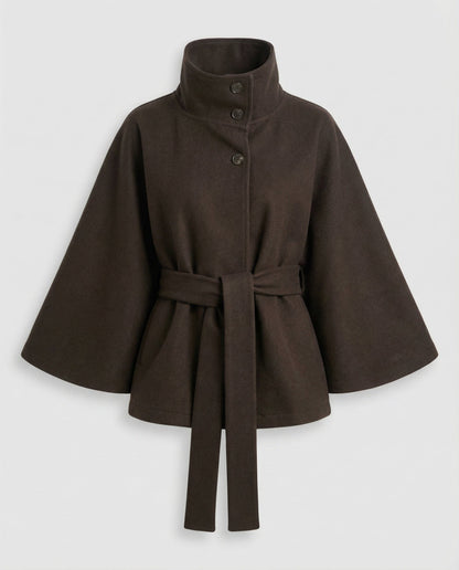 Marcella | Damen lange Winterjacke mit Stehkragen und Bindegürtel