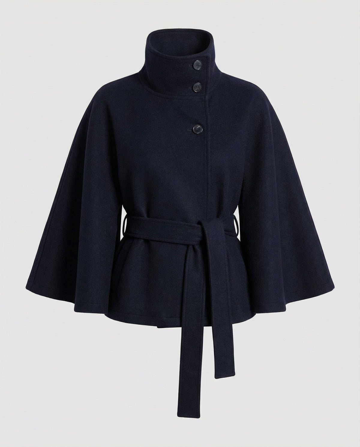 Marcella | Damen lange Winterjacke mit Stehkragen und Bindegürtel