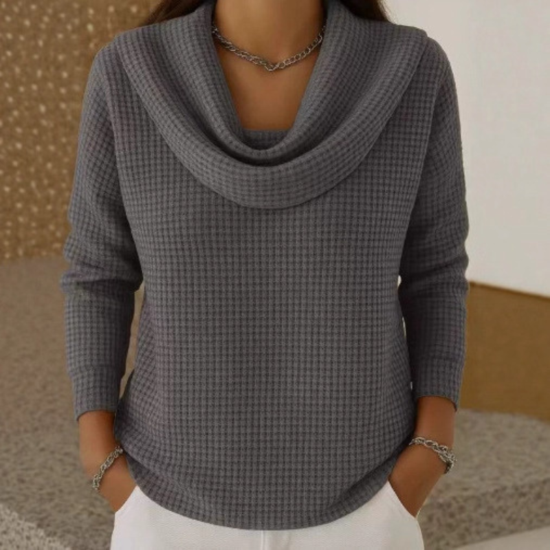 Gwen | Damen Strickpullover mit Wasserfallkragen Waffelmuster