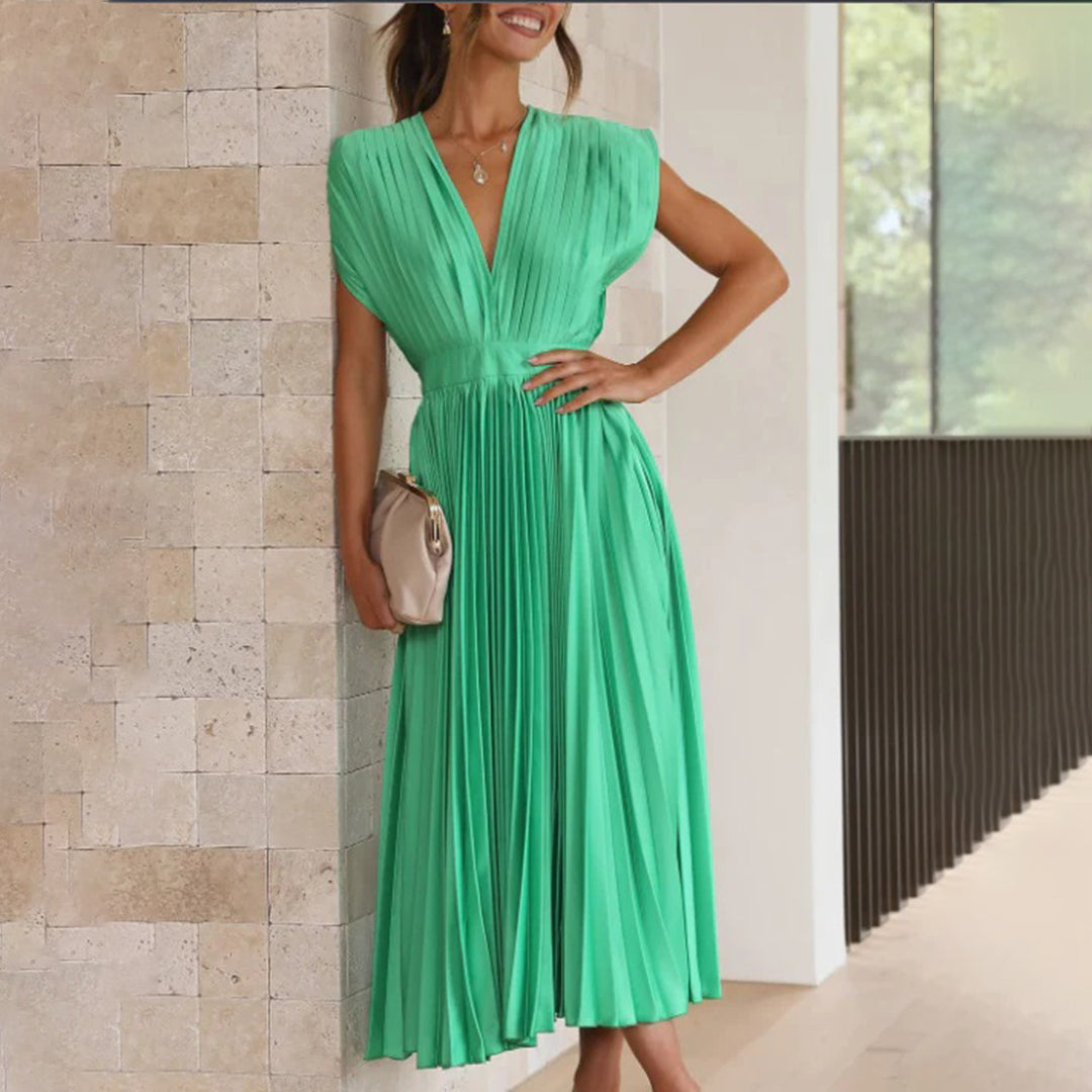 Malou | Plissiertes Midikleid mit V-Ausschnitt für Damen