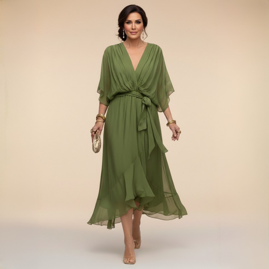 Marit | Elegantes Wickelkleid Midi mit V-Ausschnitt Damen