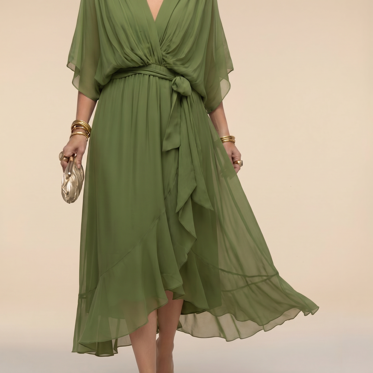 Marit | Elegantes Wickelkleid Midi mit V-Ausschnitt Damen