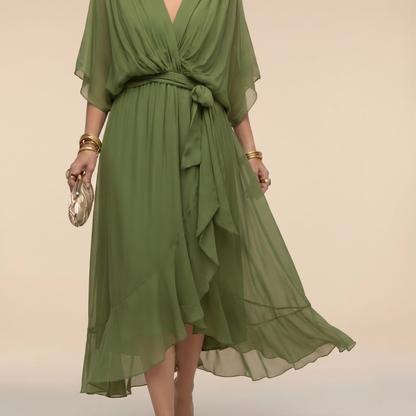 Marit | Elegantes Wickelkleid Midi mit V-Ausschnitt Damen