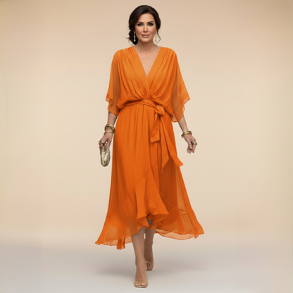 Marit | Elegantes Wickelkleid Midi mit V-Ausschnitt Damen